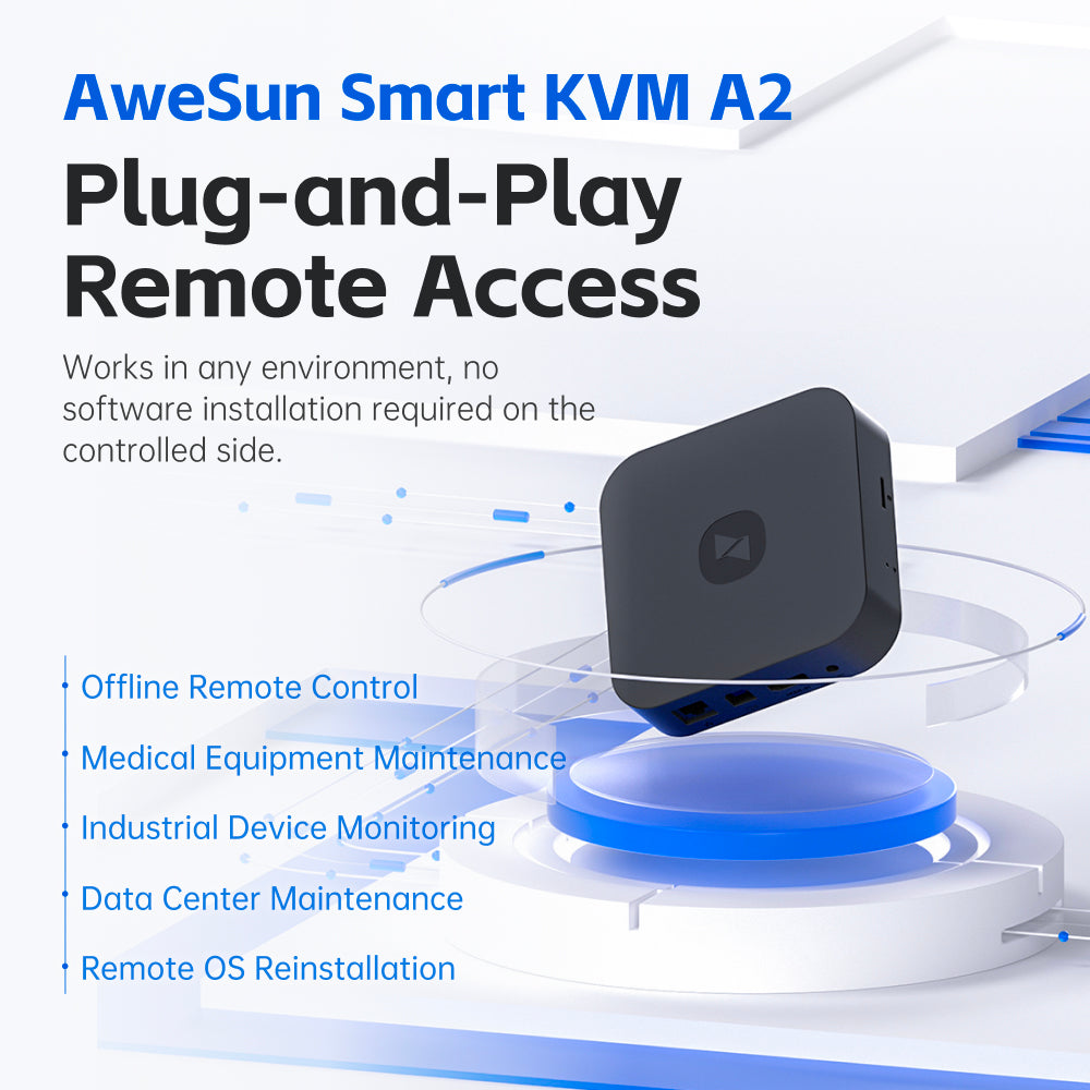 AweSun Smart IPKVM A2 Switch Remote Control 4K/8K USB3.0 PoE EDID RTC Dual PCs Monitors Over-IP IoT Industrial Server Stock