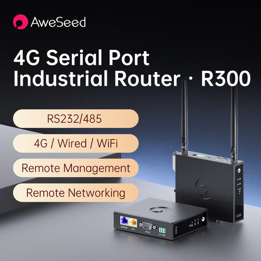 AweSeed Industrial 4G LTE Router R300 - Unlocked Wireless Cellular Gateway with SIM Card Slot, Dual Ethernet Ports, RS232/RS485 Serial Port, DIN Rail Mount for IoT, M2M, Vending Machines & Remote Monitoring